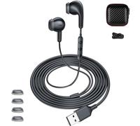 Auriculares USB A con micrófono para PC portátil, cable de 7.5 pies de largo, auriculares semiintraurales con auriculares para estudiantes, escuela, oficina, juegos, auriculares con cable para Zoom