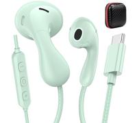 Auriculares USB C con cable con funda de transporte HiFi Half in Ear Buds tipo C, cable sin enredos para iPhone 15, 16, 16e, 17, para Samsung/Galaxy S26 S25 S24 S23 S22 para Google/Pixel 10 10a 9 8 7