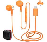 Auriculares USB C con Cable y Microfono para OnePlus 15 Nord CE5 Open Pad, Auriculares USB Tipo-c con Control Volumen para oppo Find X9 Pro Reno14/Xiaomi 17 15T 14T Pro/iPhone 17 Air16e 15 - Naranja