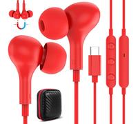 Auriculares USB C para Galaxy A55 A35 A17 A16 5G Samsung A54 A34 A36 A56,Magnético Tipo C Audifonos con Cable Micrófono Control de Volumen,Auricular USB C para iPhone 16e 17 Pixel 10 9 Mi 15 iPad,Rojo
