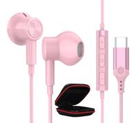 Auriculares USB C para Samsung A17/A16/A36/A56/S25/S24/S23/S22/S21 HiFi Estéreo Magnético Auriculares USB Tipo C Headphones con cable Earphones con micrófono para iPhone Air 17 16e 15 Pixel 10 9a rosa
