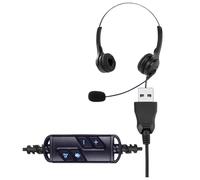 Auriculares USB con micrófono, controles en línea de fácil acceso, ligeros, 250 g, para llamadas de oficina, múltiples sistemas, auriculares de computadora con micrófono