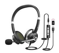 Auriculares USB con Micrófono para Computadora, Auriculares de Oficina con Silencio para PC, 3.5 mm/Adaptador Tipo C con Cancelación de Ruido de Micrófono para Mac, Se Centros, Ms Teams, Zoom