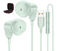 Auriculares USB con micrófono para laptop, auriculares USB-A de 2,3 m para PS5, auriculares estéreo de alta fidelidad con cable medio intraural con control de volumen de audio silencioso para Lenovo