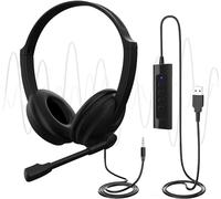 Auriculares USB con micrófono para PC portátil, Auriculares Ajustables con cancelación de Ruido para Oficina de Negocios, Auriculares de 2 m de Longitud con Control en línea