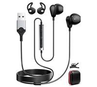 Auriculares USB PC con cable, auriculares con cable tipo A con cable micro 2,3 m PC auriculares estéreo de alta fidelidad con función de silencio anti ruido intraaural auricular Gamer para Dell