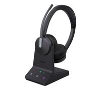 Auriculares Yealink WH64 Dual UC inalámbricos DECT y Bluetooth para oficina con micrófono y luz de ocupado negros