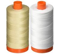 Aurifil 50 WT - 2 carretes de hilo de algodón Mako, beis claro y blanco, 1300 m cada uno, grosor 50