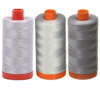 Aurifil 50WT - Paquete de 3 unidades, aluminio + paloma + gris, sólido - Hilo de algodón Mako - 1422 yardas cada uno
