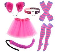 Aurihxus Juego de disfraz de gato, color rosa y lila, a rayas, disfraz de gato para niñas y mujeres, disfraz de cosplay, carnaval