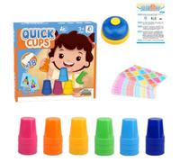 Aurihxus Juego Speed Stacking Cups, Quick Stacks Cups para Niños y Adultos, Vasos Apilables Interactivos, Entrenamiento para Apilar Vasos con 18 Vasos Speed Cups, 54 Cartas y 1 Campana