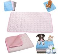 Auriiktch Dog Cooling Mat (4X More Effective), Instant Ice Silk Pet Cooling Mat for Dogs Cats, Washable Summer Foldable Portable Pet Blanket for Kennels, Crates and Beds (Pink, M)