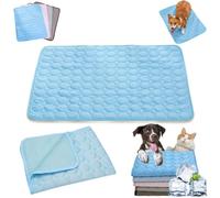 Auriiktch Dog Cooling Mat (4X More Effective), Instant Ice Silk Pet Cooling Mat for Dogs Cats, Washable Summer Foldable Portable Pet Blanket for Kennels, Crates and Beds (Blue, S)