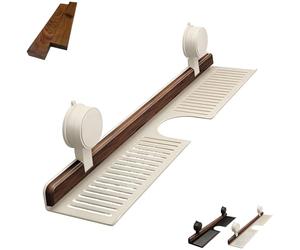 Auriiktch Walnut Suction Cup Bathroom Shelf, No-Drill Bathroom Organizer Shelf for Sink and Vanity, Aluminum Suction Cup Shower Caddy (M White)