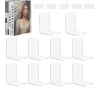 Aurinovellia 10 Piezas SujetaLibros Estanteria, Sujetalibros de Acrílico Transparente con 40 Almohadillas Antideslizantes, Organizador de Libros de 3 mm de Grosor, para Escuela Casa Oficina 10x10x13cm