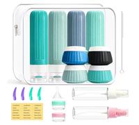 Aurinovellia 19 Piezas Botellas de viaje de silicona, Juego de Botes Rellenables Viaje, Compresible Prueba de Fugas Kit Viaje Avion, para Champú, LocióN, Acondicionador y Gel de Ducha Serie azul