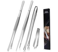 Aurinovellia 4 Piezas Pinzas Cocina, Pinzas Chef de Acero Inoxidable 30 cm y 20 cm y 10cm, para Barbacoas, Emplatado, Ensaladas, Postres, Hornear y Espaguetis