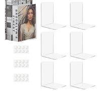 Aurinovellia 6 Piezas SujetaLibros Estanteria, Sujetalibros de Acrílico Transparente con 24 Almohadillas Antideslizantes, Organizador de Libros de 3 mm de Grosor, para Escuela Casa Oficina 10x10x13cm