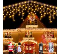 Auriostar Cortina Luces Navidad Exterior, 7.5M 306LED Cadena Luces Exterior, 8 Modos Guirnalda Luces para Exterior, Interio, Decoración Navidad, Casa, Balcon, Habitación, Jardín, Blanco Cálido