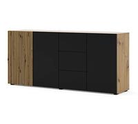AURIS 3D3S - Cómoda Mueble (180 cm, 3 puertas, 3 cajones), color roble y negro mate