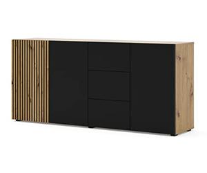 AURIS 3D3S - Cómoda Mueble (180 cm, 3 puertas, 3 cajones), color roble y negro mate