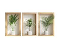Auriselle 1 pieza 39,3 * 80 cm Adhesivo decorativo pared con macetas verdes, flores y jarrones - Decoración adhesiva 3D plantas y hojas verdes - Cuadro moderno para salón, oficina, hotel, cocina