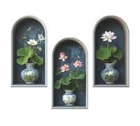 Auriselle 3 piezas 21 * 39 cm flores loto adhesivos decorativos pared planta maceta jarrones 3D decoración autoadhesiva pared plantas y hojas verdes mural moderno para salón, oficina, hotel, cocina