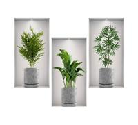 Auriselle 3 piezas 23 * 45 cm Adhesivos decorativos pared macetas verdes, flores y jarrones - Decoración adhesiva 3D pared plantas y hojas verdes - Cuadro moderno para salón, oficina, hotel, cocina