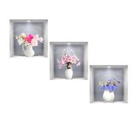 Auriselle 3 piezas 30 * 30 cm Plantas Patrón jarrones flores Adhesivos decorativos maceta Jarrones flores 3D Decoración autoadhesiva para pared Hojas verdes Cuadro moderno Salón Oficina Hotel Cocina