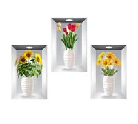 Auriselle 3 Piezas 30 * 45 cm Margarita Tulipán Planta Maceta Adhesivo Decorativo Flores Jarrones Decoración autoadhesiva en 3D Plantas Verdes y Hojas Cuadro Moderno salón, Oficina, Hotel, Cocina