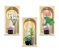 Auriselle 3 Piezas 30 * 60 cm Adhesivos Decorativos con Motivos de Plantas y jarrones de Flores Maceta Jarrones Decoración Adhesiva 3D Paredes Verdes Hojas Cuadro Moderno Salón Oficina Hotel Cocina