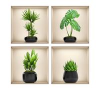 Auriselle 4 piezas 30 * 30 cm adhesivos decorativos macetas verdes, flores y jarrones - Decoración autoadhesiva en 3D con plantas y hojas verdes - Cuadro moderno para salón, oficina, hotel