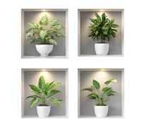 Auriselle 4 piezas 30 * 30 cm adhesivos decorativos macetas verdes, jarrones y flores - Decoración autoadhesiva en 3D paredes plantas y hojas verdes - Cuadro moderno para salón, oficina, hotel