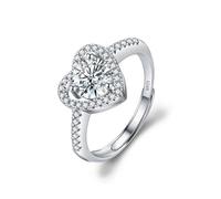 Auriselle Anillo de circonita mujer, circonita brillante en forma corazón, anillos ajustables, tamaño ajustable, pulgar, joyería, alianzas boda, anillos de compromiso, novia, mujer, chica, plateado