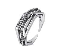 Auriselle Anillo multicapa para mujer, letras grabadas, anillos con abertura ajustable, estilo retro, tamaño ajustable, anillo para el pulgar, joyería, novia, mujeres, niñas, hombres, niños, plateado