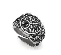 Auriselle Anillo vikingo para hombre abertura ajustable, diseño de brújula, grabado texto, joyería retro punk hip hop gótica unisex vintage, regalo de cumpleaños/Navidad para hombres y niños