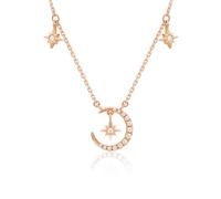 Auriselle Collar circonitas mujer, conjunto collar colgante luna y estrella circonitas brillantes clásico, collar gargantilla longitud ajustable, joyería, artículo regalo niñas, oro rosa