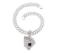 Auriselle Collar colgante hombre Hip Hop con cartas de póquer, cadena pedrería, longitud ajustable, joyería vintage retro, pedrería brillante, accesorios streetwear, regalo hombres y niños, 45 cm