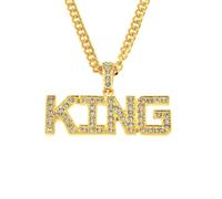 Auriselle Collar hombre Hip Hop «KING» colgante, cadena pedrería, longitud ajustable, joyería vintage retro, pedrería brillante, accesorios fiestas y ropa urbana, regalo para hombres y niños, 66 cm