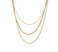Auriselle Collar Layering mujer, chapado oro 18 quilates, cadena retorcida, brillante, clásico acero titanio 3 capas sin colgante, collar que se puede llevar separado joyería ajustable niñas dorado