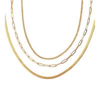 Auriselle Collar mujer, chapado en oro 18 quilates cadena tipo serpiente brillante acero inoxidable 3 capas sin colgante collar que se puede llevar separado longitud ajustable joyería niñas dorado