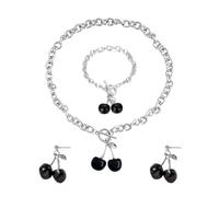 Auriselle Conjunto de Joyas para Mujer Collar Pendientes y Pulsera con Cerezas Negras 3 Piezas Joyas Acrílicas para Mujer Regalos de Boda para Mujeres, Negro