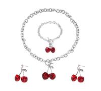 Auriselle Conjunto de Joyas para Mujer Collar Pendientes y Pulsera con Cerezas Negras 3 Piezas Joyas Acrílicas para Mujer Regalos de Boda para Mujeres, Rojo