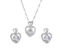 Auriselle Conjuntos joyas circonitas para mujer, collar colgante en forma corazón y conjunto pendientes brillantes clásicas, cadenas de titanio y acero corazón, longitud ajustable color plateado