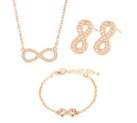 Auriselle Conjuntos joyas de strass mujer, conjunto 3 piezas, collar colgante símbolo del infinito, pulsera y pendientes pedrería brillante, collares longitud ajustable niñas, dorado