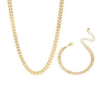 Auriselle Conjuntos joyas mujer, conjunto chapado oro 18 quilates 2 piezas, collar y pulsera espigas trigo, brillante, elegante, flores, cadenas acero inoxidable, longitud ajustable y niña, dorado