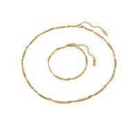 Auriselle Conjuntos joyas mujer, conjunto joyas chapadas en oro 18 quilates 2 piezas, conjunto collar y pulsera plisados brillantes, cadena eslabones acero inoxidable ajustable mujer y niña, doradas