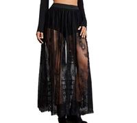 Auriselle Falda Larga Semitransparente Encaje Mujer, Sexy 2 en 1, Malla Transparente, Cintura elástica línea A, Maxifalda Tul Debajo Pantalones Cortos, Ropa Festivales Salir, Negra, Tallas L