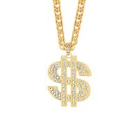 Auriselle Hip Hop Hombres collar collar con Dollar Colgante Rhinestones Ajustable Retro Streetwear Joyería para Hombres Niños Damas, Punk Fiesta Accesorios Oro, 70cm
