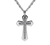 Auriselle Hombres Cruz Colgante Cadena de Acero Inoxidable Piedras Preciosas Crucifijo Collar Retro Hip Hop Streetwear Joyería Urbana Punk Fiesta Accesorios Hombres Niños Señoras, Plata